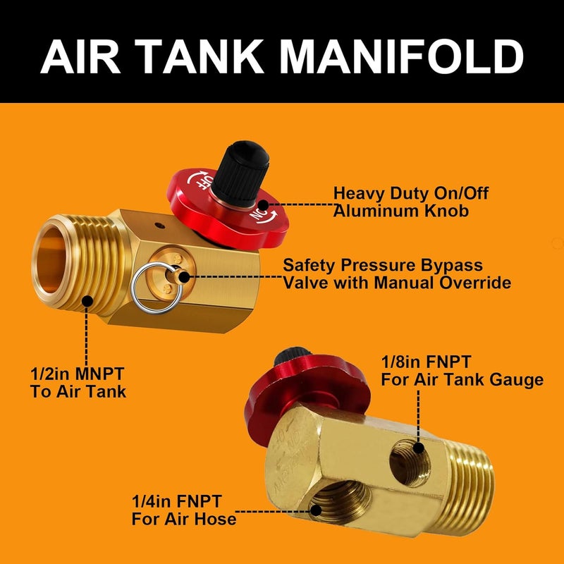 SUNROAD 2pack Air Tank Repair Kit Including Safety Valve, 0-200 PSI Pressure Gauge and 4 Feet Air Tank Hose Assembly Kit for Portable Carry Tank - Image 2